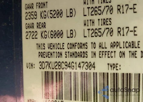 2004 Dodge Ram 2500 Slt/Laramie из США, поврежденный, VIN 3D7KU28C94G147304